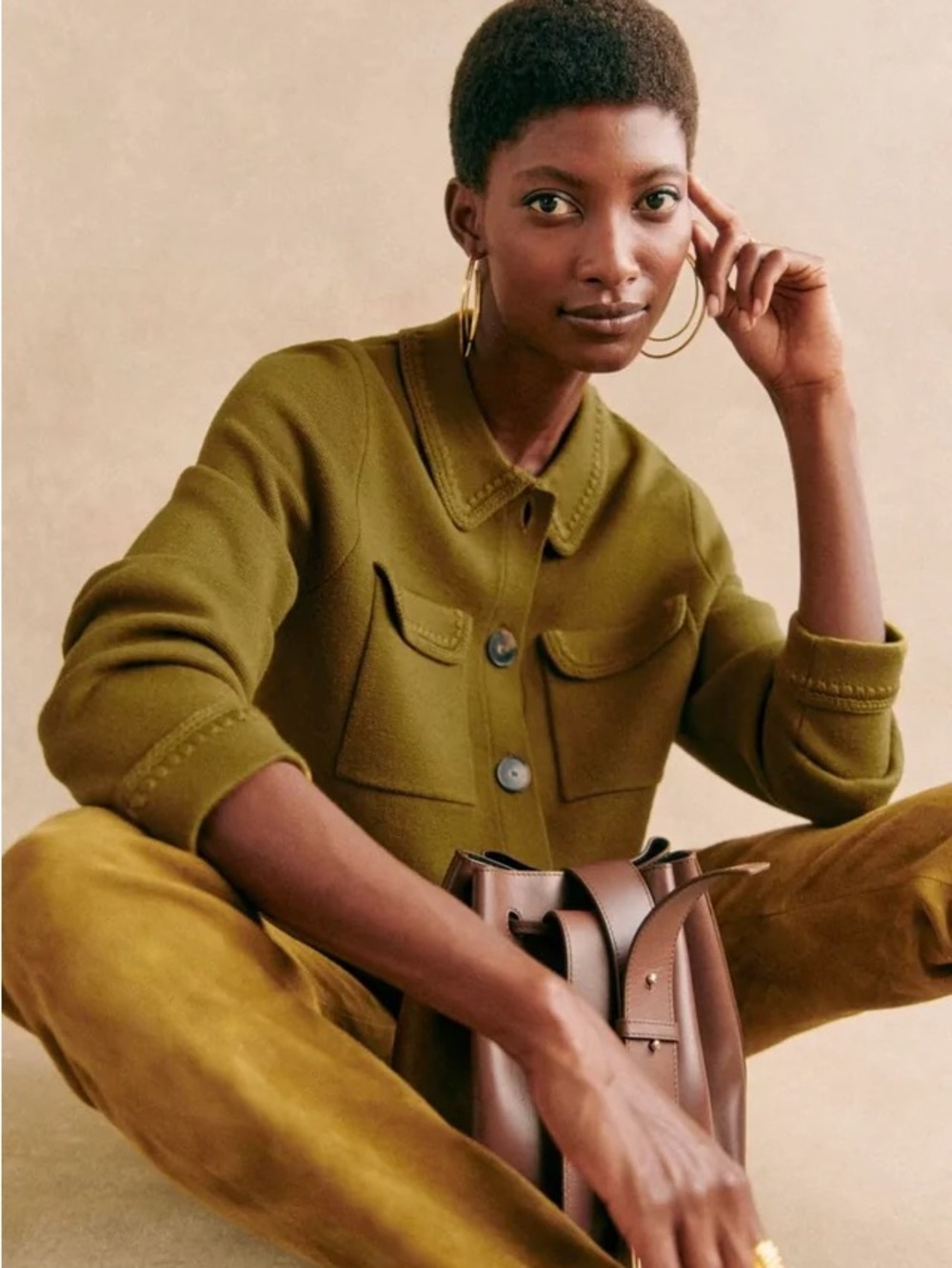 Sezane Betty Cardigan Olive Green Crochet Wool Size Medium - Picture 13 of 16